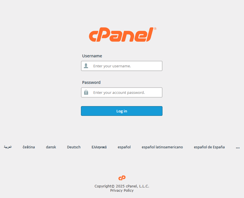Cpanel Login Screen